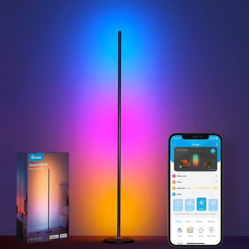 Brayden Studio RGBIC Floor Lamp LED Smart Lamp Corner Lamp with Music Sync and 16 Million Colors Works with Alexa Wayfair
